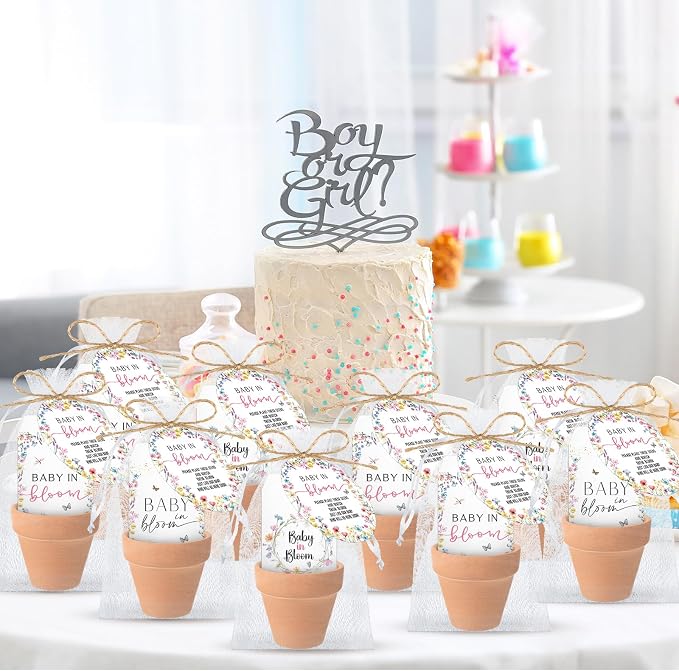 Reallnaive Baby Shower Party Favors Baby in Bloom Envelopes Seed Packets Include 24 Mini Terracotta Pots Seed Packets 24 Self Adhesive Envelopes Thank You Tags Gifts for Party(Wildflower)