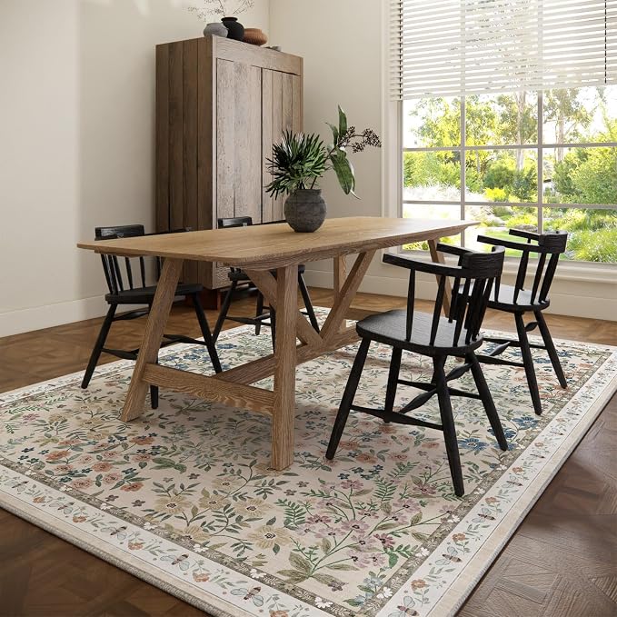 Machine Washable Rugs for Living Room: 6x9 Area Rugs for Bedroom Vintage Stain Resistant Non Slip Low Pile Soft Carpet Rug for Kitchen Dining Room Farmhouse Kids Room Nursery Playroom