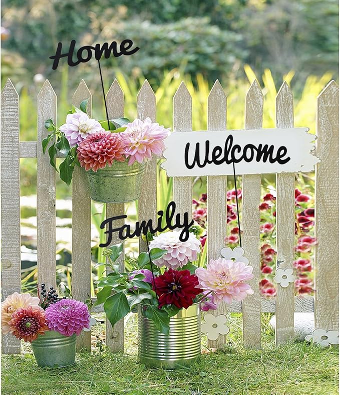 Metal Letter Welcome Yard Sign with Stake Outdoor Decorations Garden Lawn Front Porch Outside Letter Yard Sign Garden Stake Decor (Welcome Home Family)