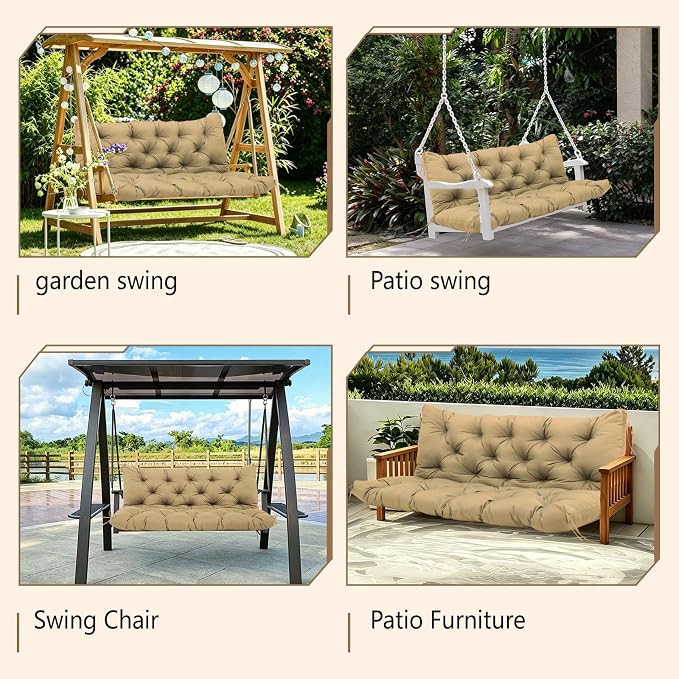 Porch Swing Cushions Waterproof Khaki Outdoor Swing Cushions 2-3 Seater Thicken 5" Patio Swing Cushion with Backrest 40 ×40" Swing Replacement Cushion for Outdoor Furniture