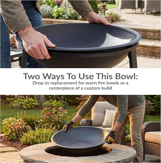 Sunnydaze Round Steel Outdoor Fire Pit Bowl Replacement Insert for DIY Ring or Existing Stand - Wood-Burning Backyard Patio Firepit for Outside - 23.25" Outer / 21" Inner Diameter - Black