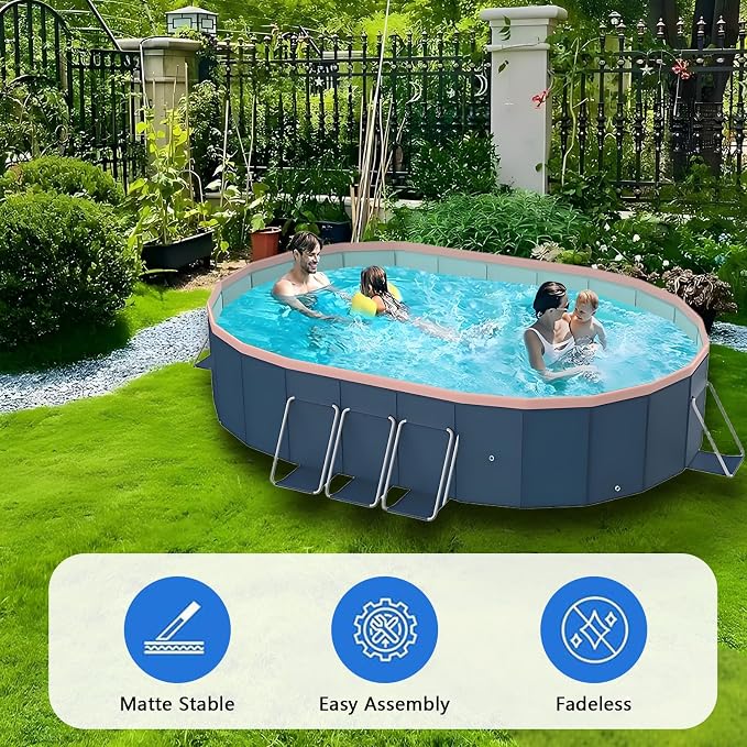 Foldable Pool, Hard Plastic Collapsible Pool, Large Non Inflatable Rectangle Pool Above Ground, Backyard Pool for Adults, Oversized Thickened, Easy Assembly (Round Corner 105.5 Inch)