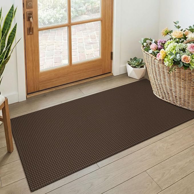 KOZYFLY 2x4 Entry Runner Rug, Small Washable Runners for Entryway, Non Slip Door Mat Indoor Entrance, Front Porch Carpet for Foyer, Kitchen, Bedroom, Bathroom, Brown/Dark Brown
