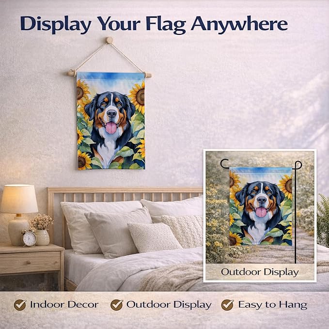 Caroline's Treasures DAC6026GF Bernese Mountain Dog in Sunflowers Garden Flag Mailbox Flag Decorative Yard Flag Banner Outside Patio Artwork Yard Flower Beds, Garden Size, Multicolor