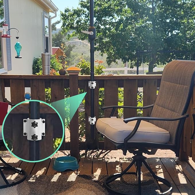 Deck Umbrella Mount Stainless Steel Patio Umbrella Holder, Umbrella Clamp Mount for Deck Railing Heavy Duty Outdoor Umbrella Clamp White（2 Pcs）