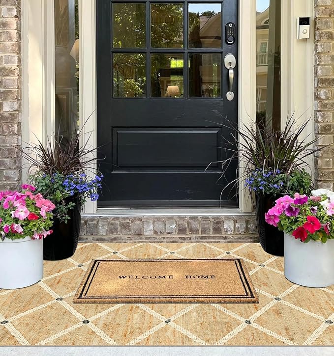 Cottage Trellis 3x5 Entryway Rug Indoor Outdoor Mats for Front Door | Washable Non-Slip Porch Rug Farmhouse Woven-Look Throw Rugs for Entryway Bedroom Office Kitchen Mat for Floor Porch Decor