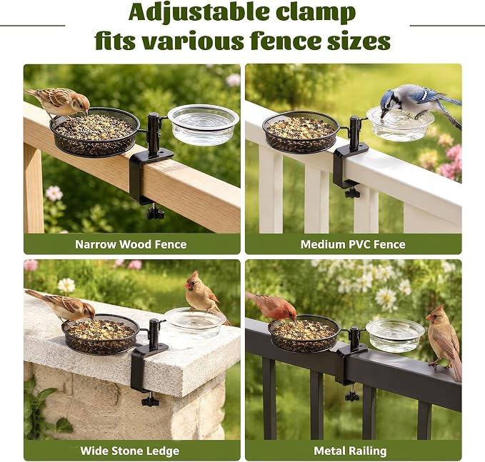 Deck Bird Feeders Platform Bird Feeder Deck Mount Bird Bath Spa for Dual Use Deck Flower Stand Flower Pot Great for Attracting Birds Detachable and Adjustable Heavy Duty Sturdy Steel,Bronze