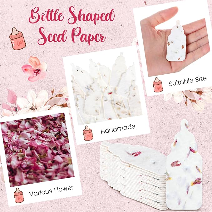 Dunzoom 50 Pcs Handmade Seed Paper Plantable Wildflower Seed Paper Recycled Flower Petals Tags Wedding Favors for Guests Craft Gifts Cards for Envelope Birthday Party, 5 Styles (Bottle)