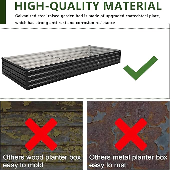 2PCS 10x3x1ft Galvanized Raised Garden Kit,Metal Planter Box,Black | Outdoor Elevated Metal Planter Box For Vegetables, Flowers & Herbs. Rustproof Galvanized Steel, Open Drainage, Easy Assembly