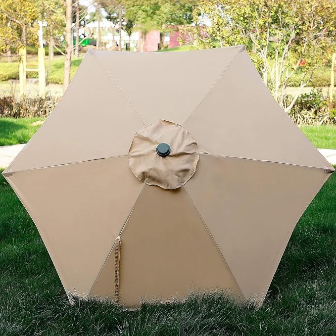 Blissun 7.5 ft Patio Umbrella, Yard Umbrella, Outdoor Market Umbrella with Push Button Tilt Crank (Tan)