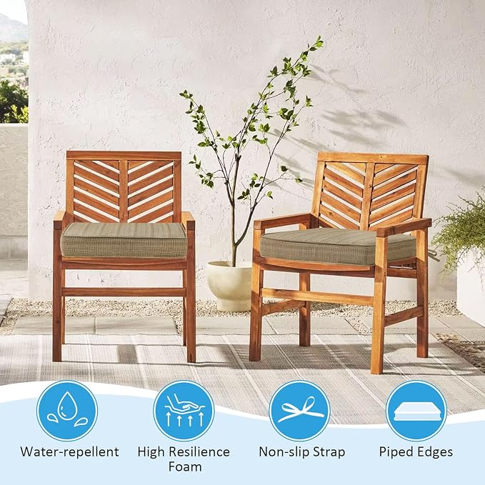 19 x 19 Inch Outdoor Chair Cushions with Tie Straps, Set of 4 Thick Water Repellent Square Patio Chair Pads for Garden Lawn Patio Furniture, Sierra Linen