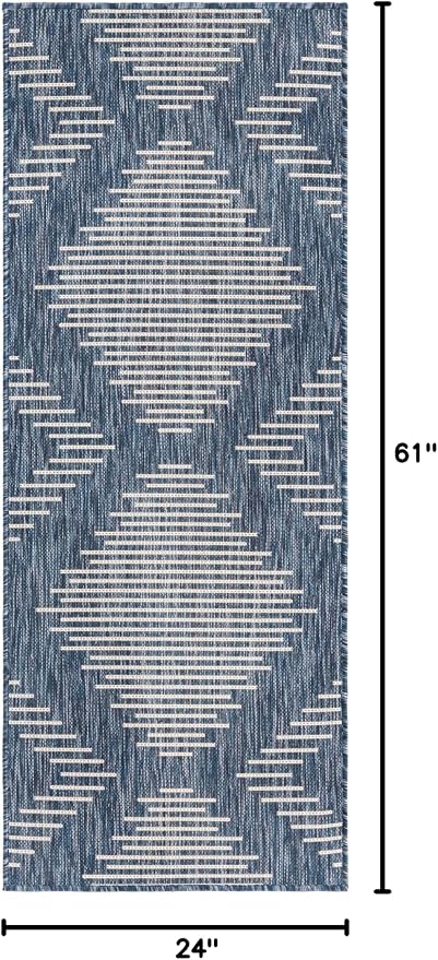 Unique Loom Outdoor Modern Collection Area Rug - Tambor (2' x 5' 1" Runner, Blue/ Ivory)