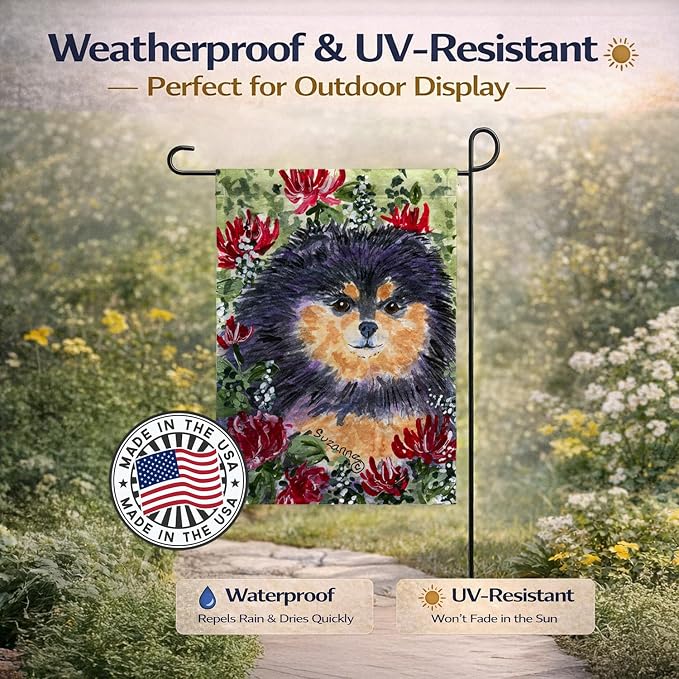 Caroline's Treasures SS8727GF Pomeranian Garden Flag Mailbox Flag Decorative Yard Flag Banner Outside Patio Artwork Yard Flower Beds, Garden Size, Multicolor