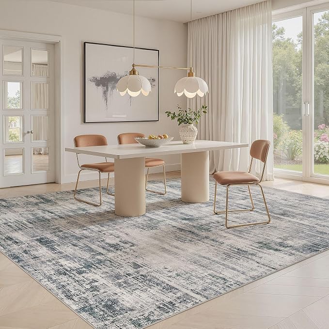 UERMEI 9x12 Area Rug for Living Room Washable Abstract Gray Carpet | Low Pile Non-Slip Soft Neutral Modern Kid Pet Friendly Large Rugs For Bedroom Dining Room Nursery Office Indoor Decor