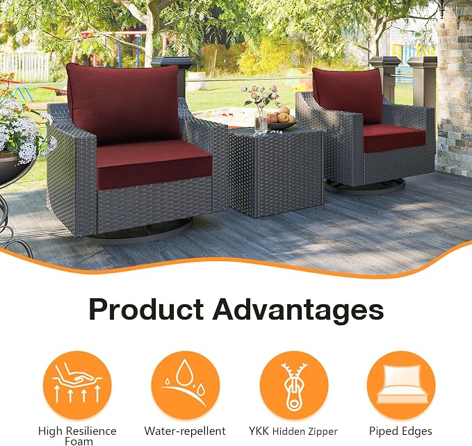 Unimatta Sunbrella Outdoor Patio Chair Cushions Set, 24" x 24", Set of 2, Water-Repellent, Fade Resistant, Deep Seat Cushion for Backyard, Couch, Sofa and Patio Furniture, Spectrum Brick