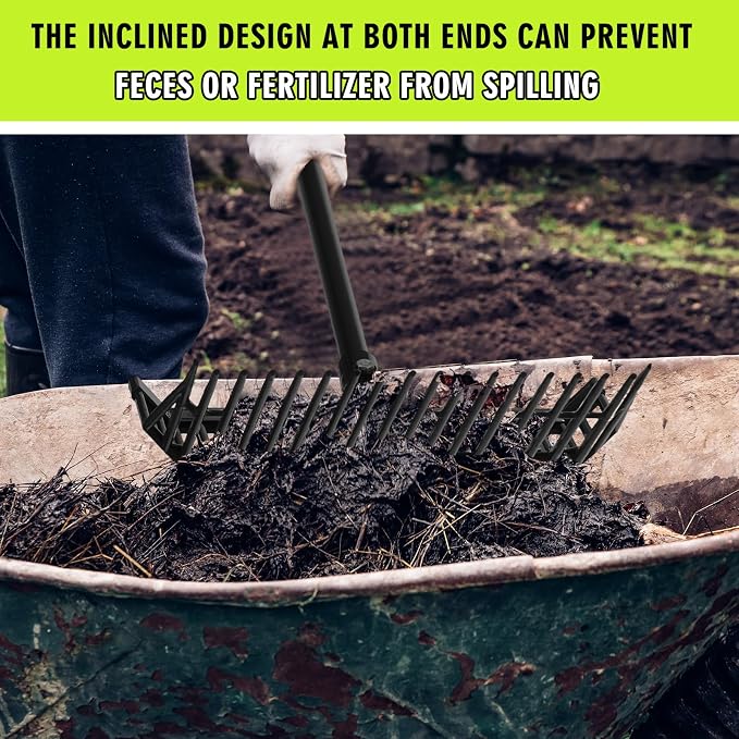 Lasnten 3 Sets Manure Fork with Long Handle, ABS Plastic Head & Metal Handle, Pitch Fork Manure Rake Heavy Duty Muck Rake for Gardening Horse Stable Grass Hay Cleaning Farm Work (Black, Normal Grip)