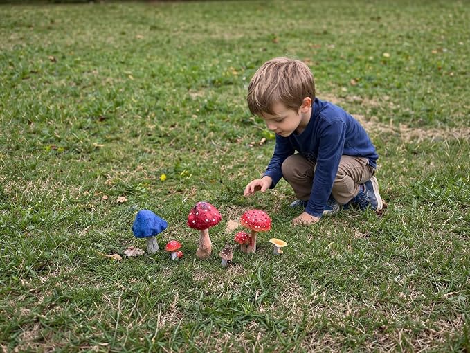 6 PCS Mushroom Decor Fairy Garden Accessories Outdoor - Assorted Sizes Resin Garden Mushrooms, Colorful Mushroom Figurines Yard Art Ornaments for Lawn, Patio, Plant Pot Decor (Four Set)