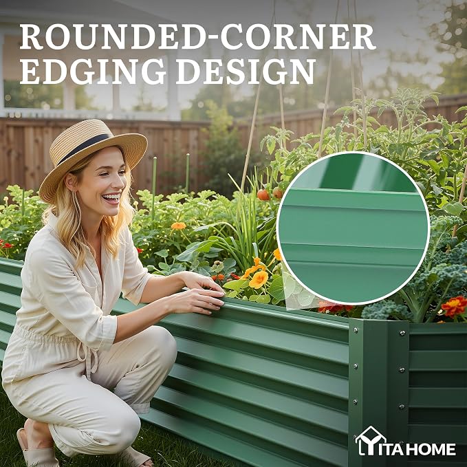 YITAHOME 6x3x1.5ft 2pcs Large Raised Garden Bed Kit, Galvanized Metal Planter Box with Gloves, Support Rod, Outdoor Above Ground Planters for Plants Vegetables Flowers, Green