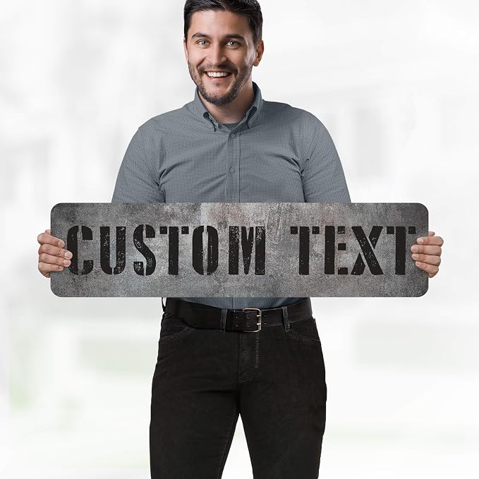 Custom Sign, Custom Street Sign, 11 Font Colors, 13 Font Styles, 4 Hole Options, 22 Sizes, 8x32 Inches, Rust Free DiBound, Fade Resistant, Made in USA by My Sign Center (Grunge Metal)