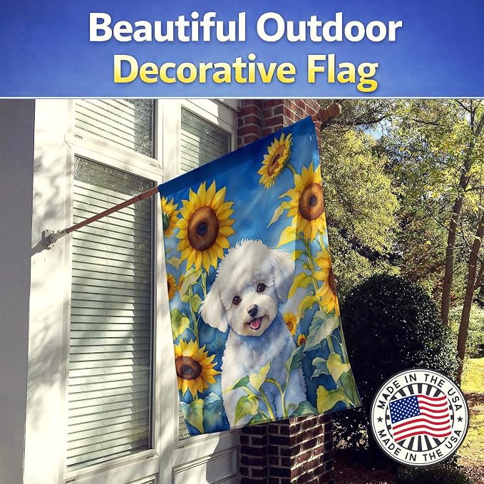Caroline's Treasures DAC6027CHF Bichon Frise in Sunflowers House Flag Large Porch Sleeve Pole Decorative Outside Yard Banner Artwork Wall Hanging, Polyester, House Size, Multicolor