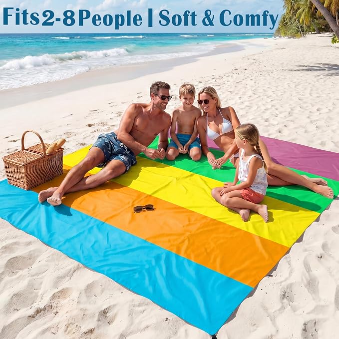 Famstar Beach Blanket Oversized Extra Large 78"X81"/10'X9',Waterproof Sandproof Beach Blanket 2-8 Adults Lightweight Durable for Travel Camping Hiking Picnic
