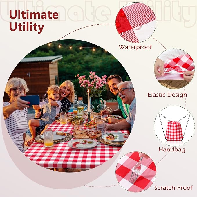 Picnic Table Cover with Bench Covers and Bag, Camping Essentials Camping Table Cover with Elastic Edges, 72x30 Inches 3 Pcs Set (Red)