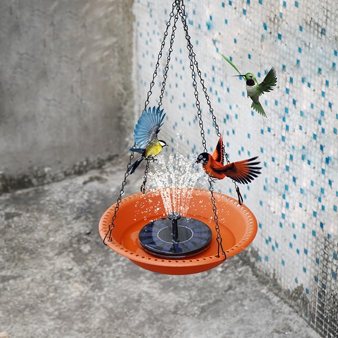 OVZILKI Bird Baths for Outdoors Heavy Duty, 16 inch BirdBath Bowl Only with Rust-Proof Black Chains, Hanging Bird Bath Hanging Bird-Feeder for Garden Backyard Decor (Terracotta 1 Pack)