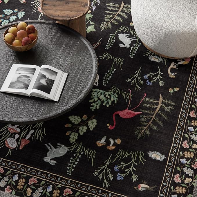 Washable Area Rugs for Living Room: 8x10 Bedroom Rug Stain Resistant Non Slip Low Pile Soft Lightweight Carpet for Kitchen Dining Room Farmhouse Nursery Kids Room Home Office