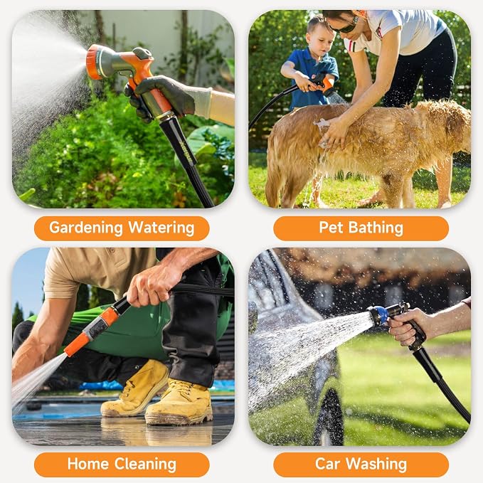 Flexible Garden Hose Water Pipe - 50FT Lightweight Garden Water Hose, Portable Patio Hose with Solid Brass Fittings and Double Latex Core for Pet Washing, Black