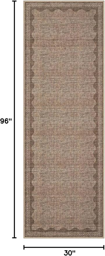 2.5x8 Scalloped Runners Coffee Washable Hallways Bedroom Rug | Solid Non Slip Scalloped Bath Runner, Rugs for Bedroom Girls, Rugs for Kitchen Floor Soft Dorm Nursery Carpet for Bedside