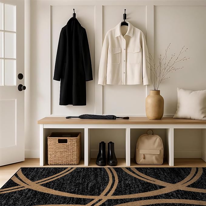 Rugshop Wavy Circles Modern Non-Shedding Area Rug Camel 3'3" x 5' | Rectangular, Size 3'3" x 5', Living Room, Bedroom, Dining Room, Home Office, Kitchen, Entryway, Hallway, Nursery, Kids Room