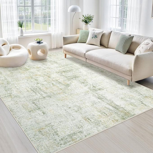 Area Rugs 6x9 Living Room: Washable Rug Modern Abstract Large Rugs Soft Non Slip Neutral Rug Indoor Carpet for Bedroom Kitchen Dining Room Nursery Home Office Rugs(Green Brown,6'x9')