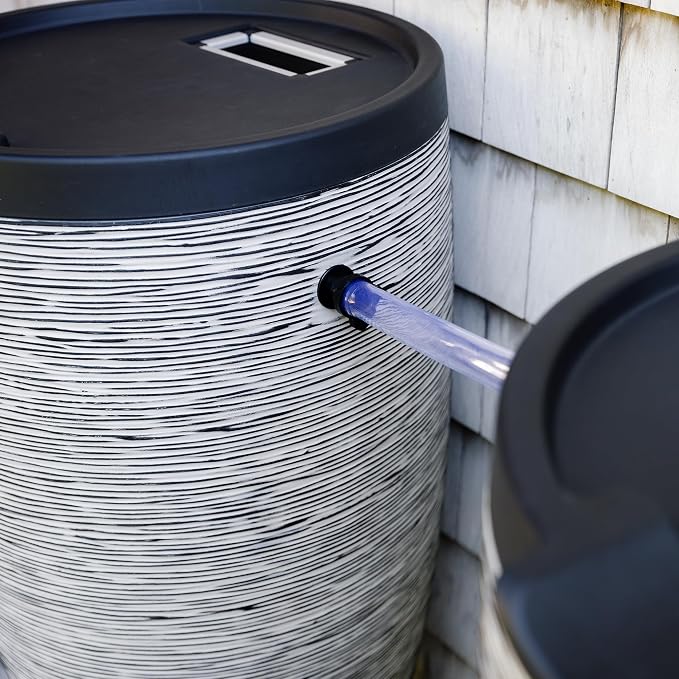 Newport 50‑Gallon Flat‑Back Rain Barrel with Stand & Planter Bundle – Slate | Removable Lid, UV-Stabilized Outdoor Water Storage