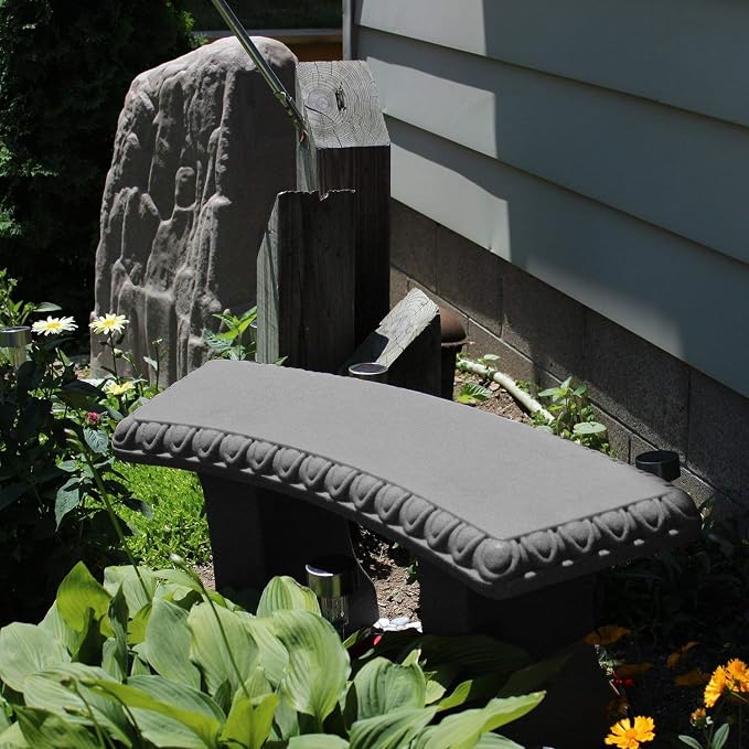 EMSCO Group Garden Bench Statue Resin Construction with Natural Granite Look Lightweight Decorative Indoor/Outdoor Bench 12 Inch Height