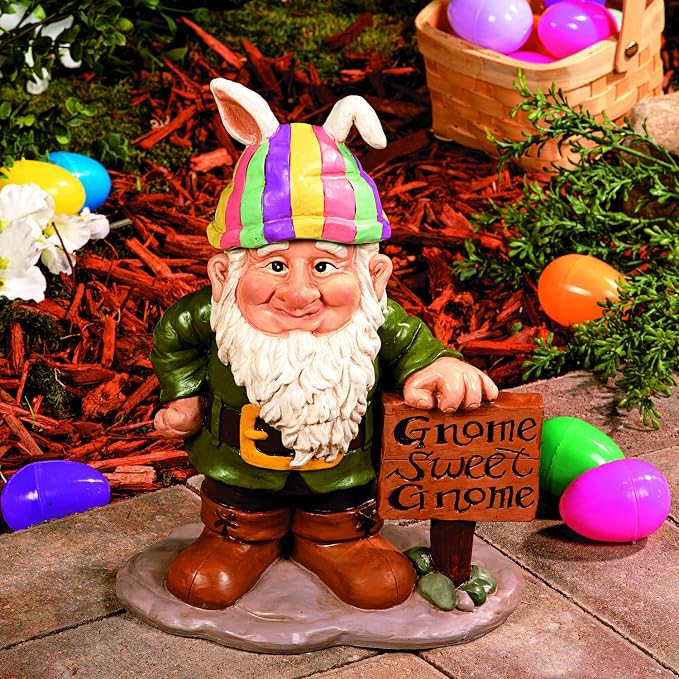 Fun Express Garden Gnomes Outdoor Statue | 5 Interchangeable Seasonal Hats, Resin Gnome Figurines, Yard Decorations, Christmas Halloween Easter Holiday Gnome Decor