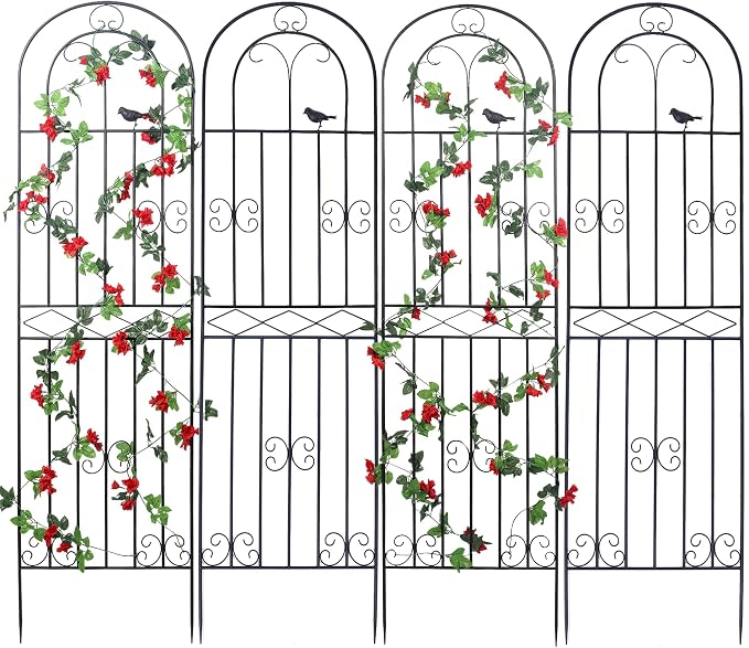 4 Pack 70.8" H x 19.7" W Metal Garden Trellis with Black Coating, Wire Lattice Grid Panel for Climbing Plants Outdoor Roses Vine Cucumbers Vegetables Flower Support (70.8" H, 4 Pack)
