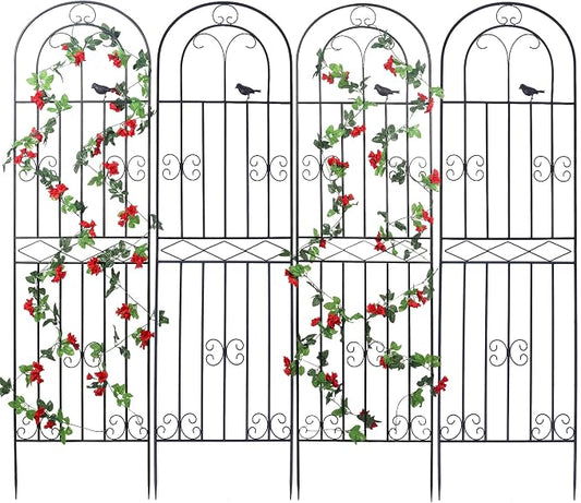 4 Pack 70.8" H x 19.7" W Metal Garden Trellis with Black Coating, Wire Lattice Grid Panel for Climbing Plants Outdoor Roses Vine Cucumbers Vegetables Flower Support (70.8" H, 4 Pack)
