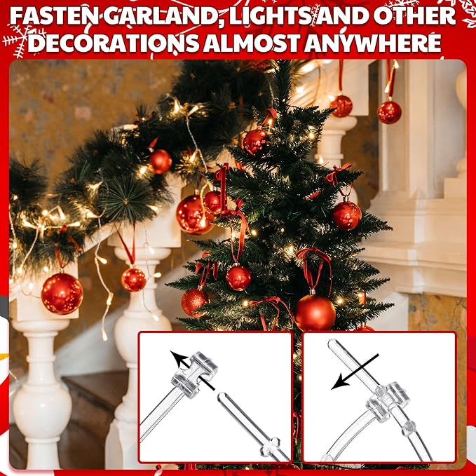 Cinnvoice 20pcs Christmas Garland Ties Clear Plastic Banister Garland Ties Decorative Reusable Soft Anti Scratch Garlands Hanger for Mantel Fences Home Xmas Holiday Craft Wrapping (8inch)
