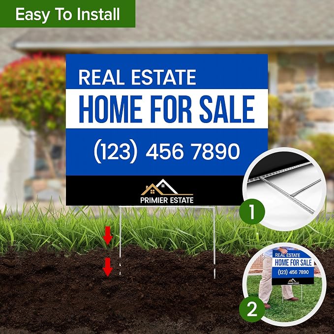 Custom Yard Sign, Double Sided Lawn Sign - 2 Pack,18x24 Inches, Personalize with Text and Logo For Business, Yard or Garage Sale, Home or Office, Outdoor, Corrugated Plastic with Metal H Stake, Made in USA by My Sign Center