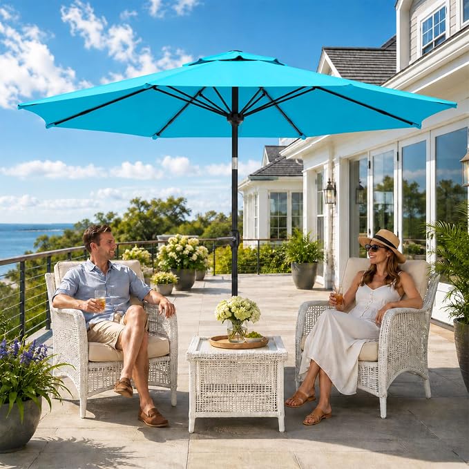 Sannwsg Outdoor Patio Umbrella,Table Umbrella with Push Button Tilt and Crank,Market Umbrella with 8 Sturdy Ribs,Yard Umbrella
