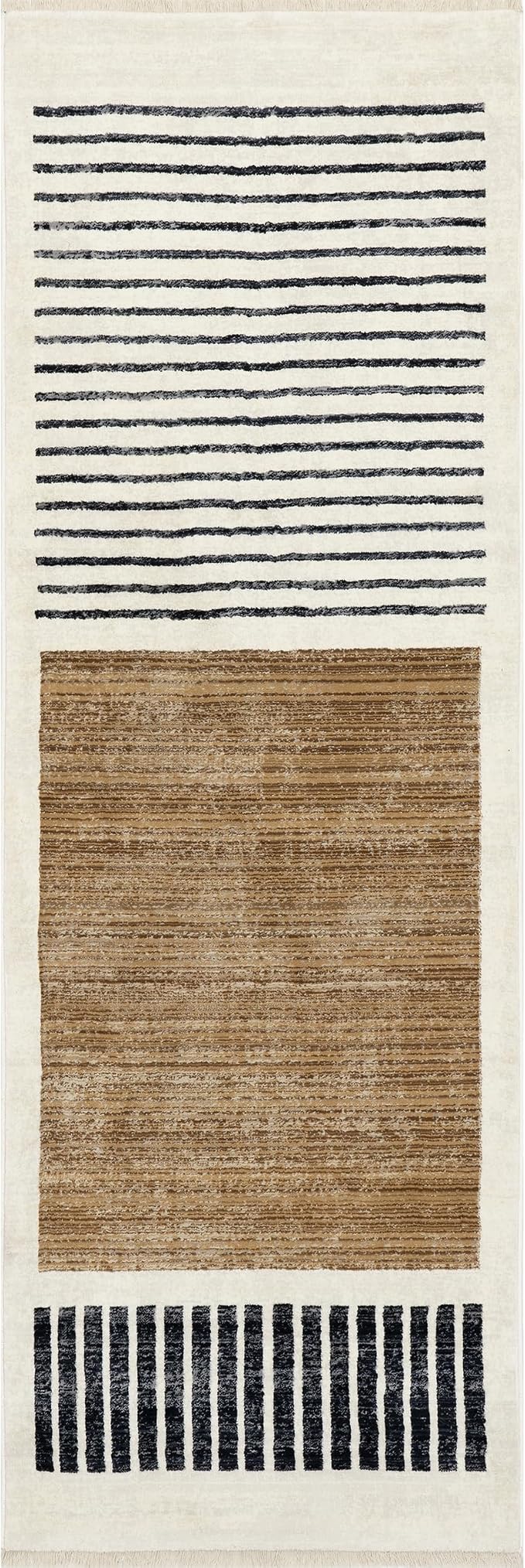 nuLOOM Keeva Beige Striped Power Loomed Runner Rug, 2' x 8' | nuLOOM 2' x 8' Fringed Performance Indoor Area Rug, Power Loomed, Easy Clean, Durable, Non-Shed, Beige