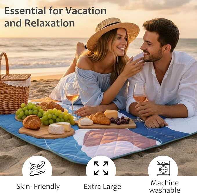 Exclusivo Mezcla Extra Large Waterproof Picnic Blankets 3 Layer, Sandproof and Foldable Outdoor Blanket for Beach Camping, Park and Travel
