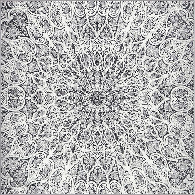 Unique Loom Sofia Collection Area Rug - Grace (8' Square, Dark Gray/ Gray)