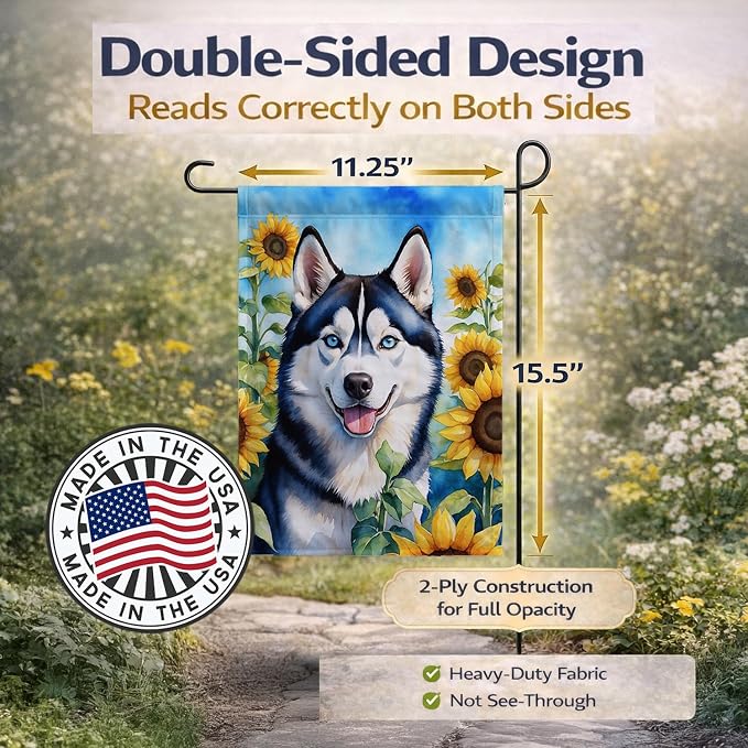 Caroline's Treasures DAC6164GF Siberian Husky in Sunflowers Garden Flag Mailbox Flag Decorative Yard Flag Banner Outside Patio Artwork Yard Flower Beds, Garden Size, Multicolor