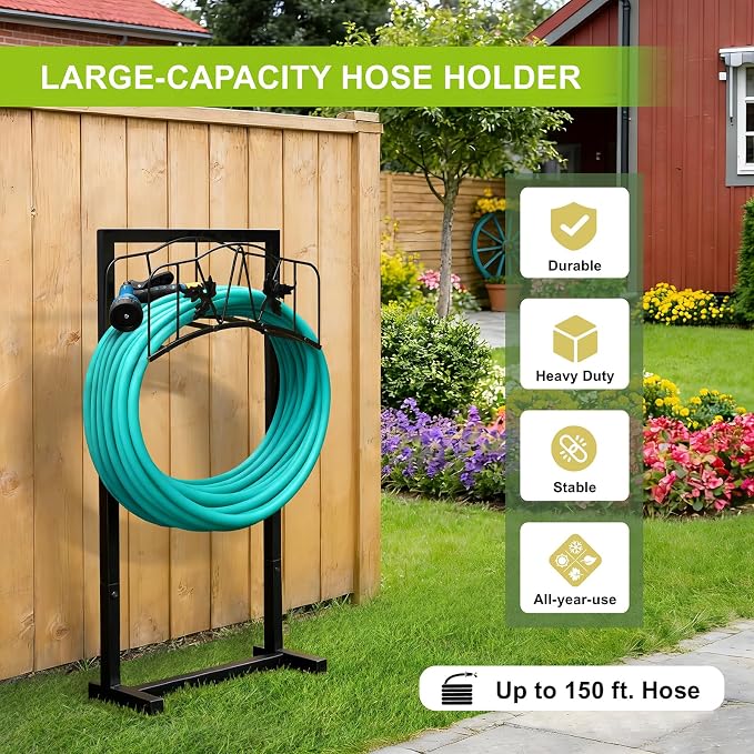 ATR ART TO REAL Garden Hose Holder, Heavy Duty Water Hose Reel For Outside Garden Hose Storage Hose Hanger Holds 150-Feet for Yard Lawn Farm(Style A)