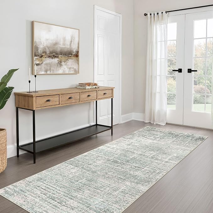 LOONGRUG Runner Rug 2x6 Machine Washable Non-Slip Kitchen Rug Sage Green | Neutral Abstract Modern Soft Stain Resistant Indoor Accent Throw Carpet for Hallway Bathroom Entryway