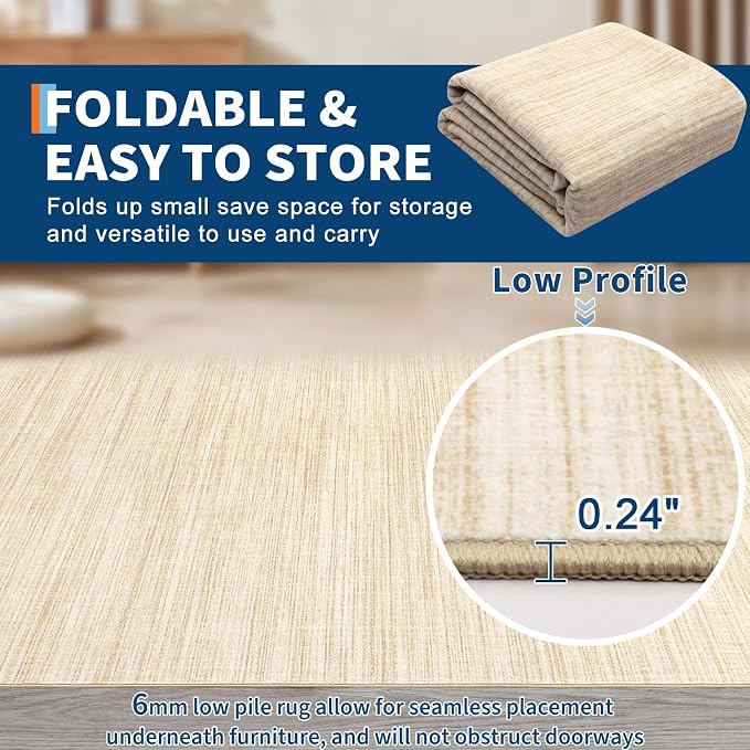 Garvee Kids Rugs for Bedroom 9x12 Washable Rug Non Slip Non Shedding Solid Color Floor Cover Carpet Stain Resistant Low Pile Throw Rug Foldable Thin Contemporary Mat for Dining Room Living Room, Camel | Neutral Solid Color Non Slip Stain Resistant Low ...
