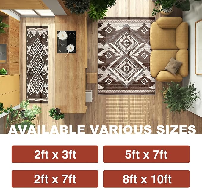YHSF South West Native Tribal American Rug Ritz - Espresso, 2 ft x 3 ft | Native American Indian Inspired Rug - Living Room, Bedroom, Hallway, Entryway & High-Traffic Area Rugs - Washable - Soft