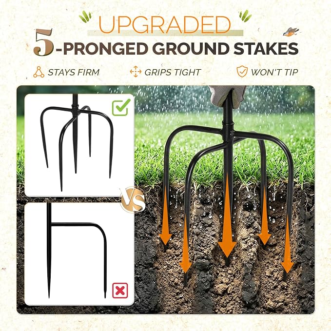VINGLI 74.8" H Metal Bird Bath with Bird House, Outdoor Bird Bath with Stakes, 3-in-1 Bird Feeder for Patio, Garden, Yard, Lawn (Hanging Bird House)