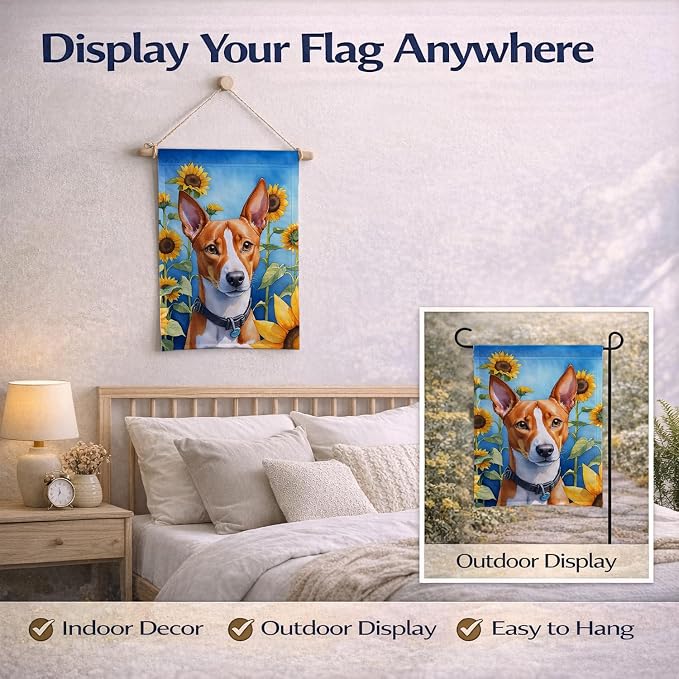Caroline's Treasures DAC6016GF Basenji in Sunflowers Garden Flag Mailbox Flag Decorative Yard Flag Banner Outside Patio Artwork Yard Flower Beds, Garden Size, Multicolor